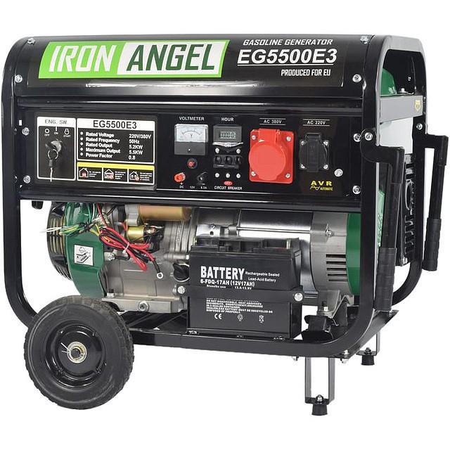 ГЕНЕРАТОР БЕНЗИНОВИЙ IRON ANGEL EG 5500 E3-М 220/380V 6.5/6.875KVA 5.2/5.5KW ТРИФАЗНИЙ РУЧНИЙ/ЕЛЕКТРОСТАРТЕР (Б/У) EG5500E3