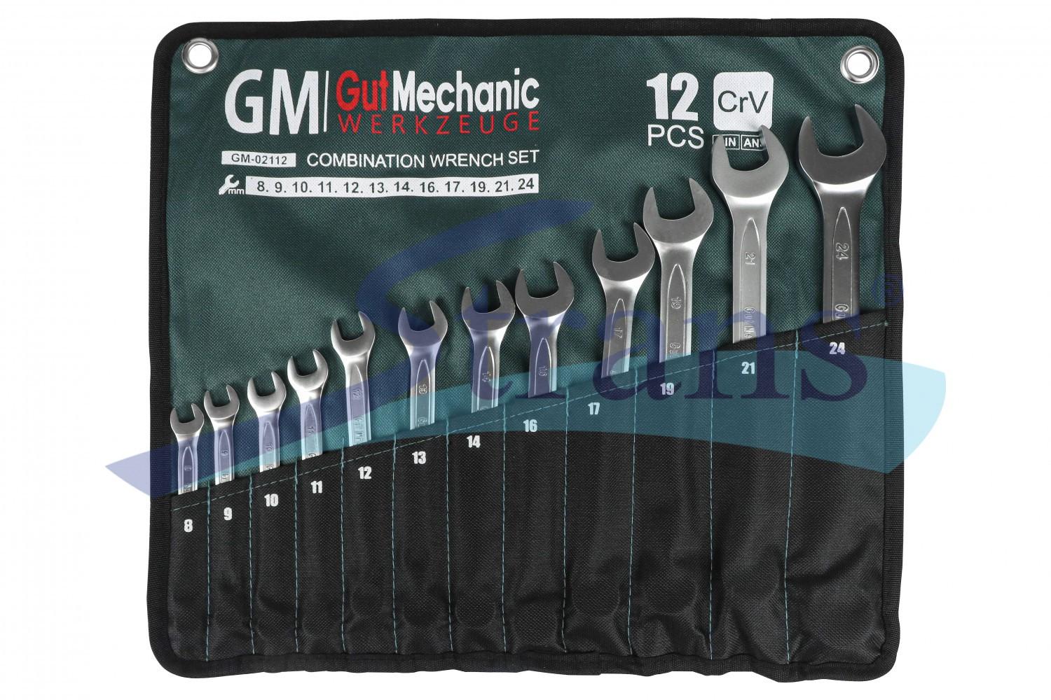 НАБІР КЛЮЧІВ РОЖКОВО-НАКИДНИХ В ПЛАХТІ GUT MECHANIC 12 ШТ 6-22MM GM02112
