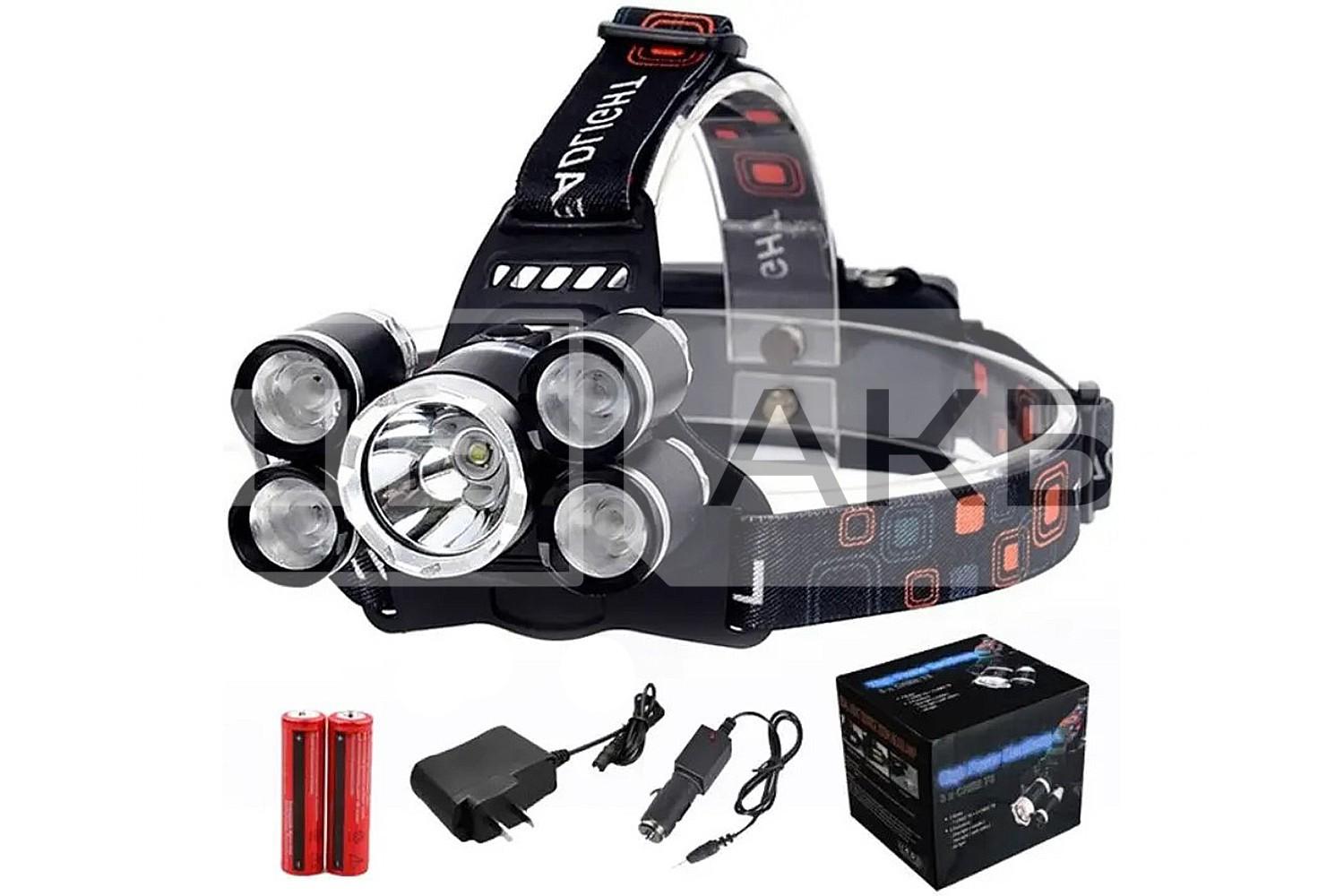 ЛІХТАРИК НА ГОЛОВУ 5*LED CREE XM-L T6 3350LM 5 РЕЖИМІВ ОСВІТЛЕННЯ (АКУМУЛЯТОРНИЙ 2*18650) AR036