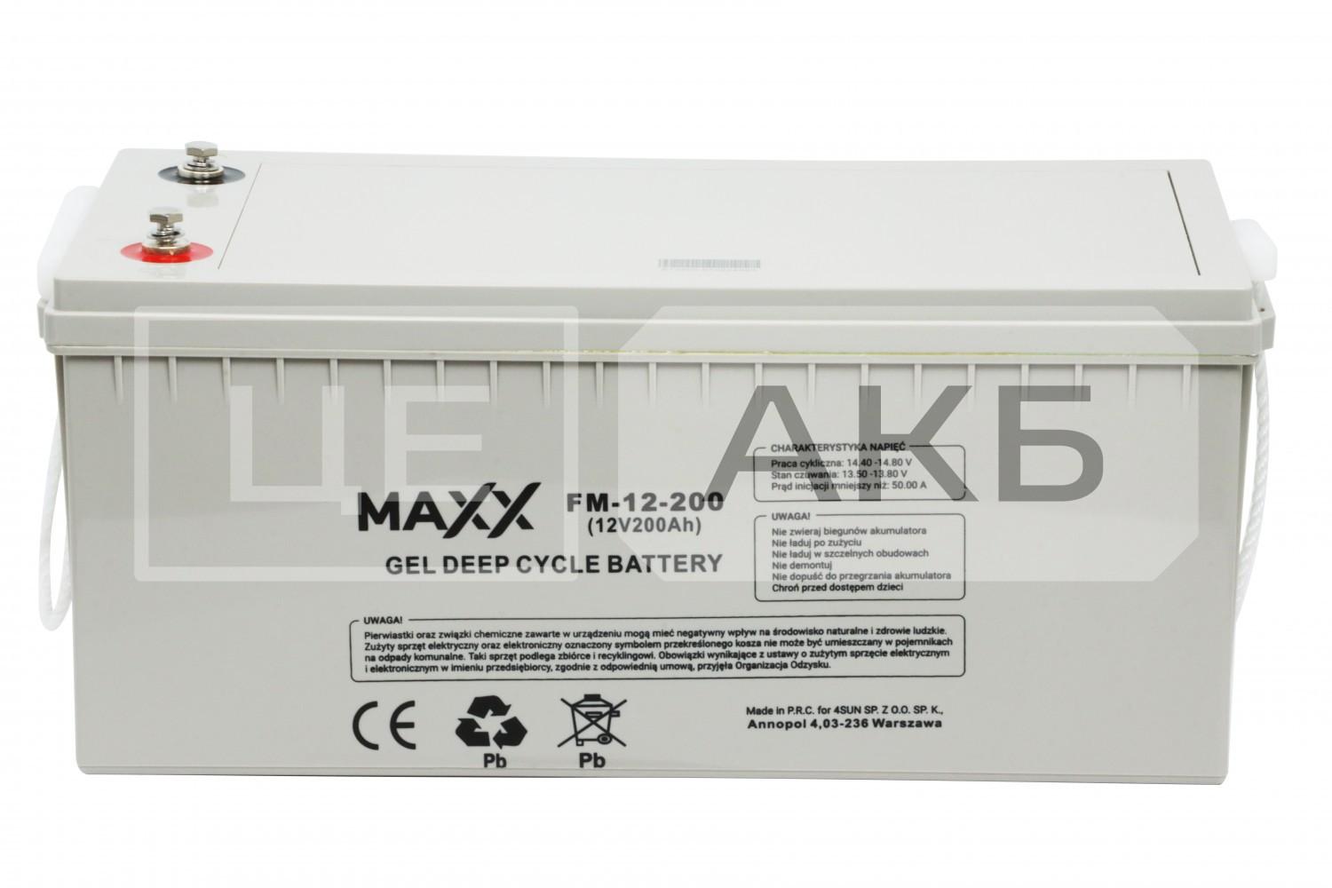 АКУМУЛЯТОР ГЕЛЕВИЙ 12V 200AH GEL DEEP CYCLE MAXX FM-12-200 222*522*238MM (ДЛЯ КОТЛІВ, СОНЯЧНИХ БАТАРЕЙ, ДБЖ) (ЗЄДНУВАЧ- 12E0156V T ) FM12200AH
