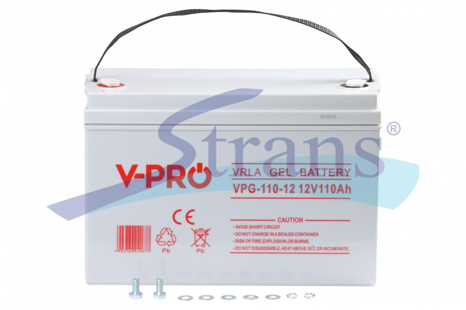 АКУМУЛЯТОР ГЕЛЕВИЙ 12V 110AH 800A V-PRO GEL 331*173*213MM (ДЛЯ КОТЛІВ, СОНЯЧНИХ БАТАРЕЙ, ДБЖ) (ЗЄДНУВАЧ- 12E0156V T ) 6AKUGEL110AKU56