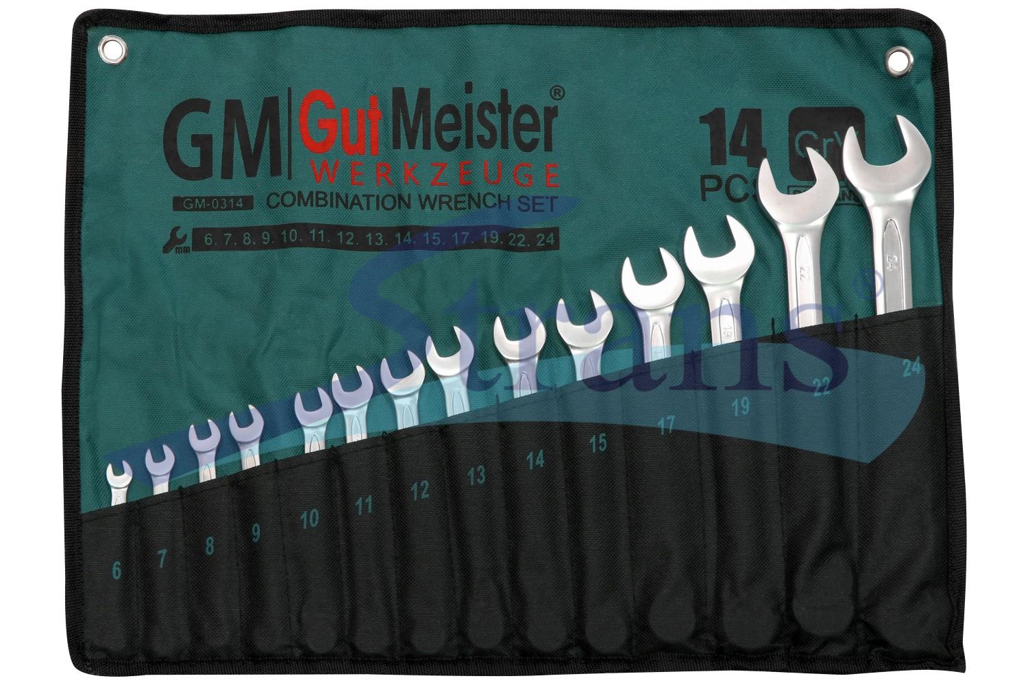 НАБІР КЛЮЧІВ РОЖКОВО-НАКИДНИХ В ПЛАХТІ GUT MEISTER 14 ШТ 6-24MM GM0314