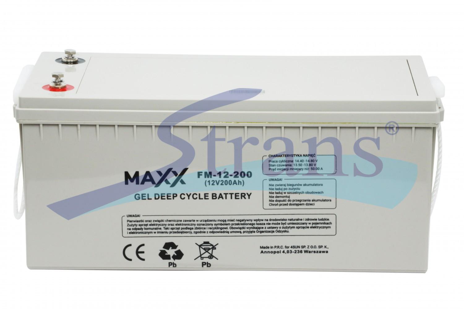 АКУМУЛЯТОР ГЕЛЕВИЙ 12V 200AH GEL DEEP CYCLE MAXX FM-12-200 222*522*238MM (ДЛЯ КОТЛІВ, СОНЯЧНИХ БАТАРЕЙ, ДБЖ) (ЗЄДНУВАЧ- 12E0156V T ) FM12200AH