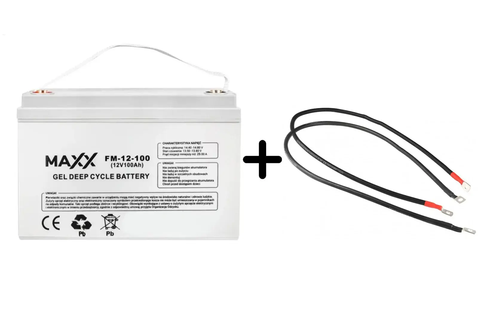 АКУМУЛЯТОР ГЕЛЕВИЙ 12V 100AH GEL DEEP CYCLE MAXX FM-12-100 173*218*331MM + ЗЄДНУВАЧ АКУМУЛЯТОРА AGM/GEL L-1M 16MM2 (КОМПЛЕКТ 2 ШТ)  12E0156V T  (ДЛЯ КОТЛІВ, СОНЯЧНИХ БАТАРЕЙ, ДБЖ, КЕМПІНГІВ..)
