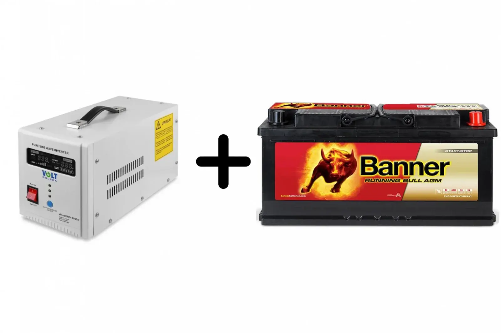 ДЖЕРЕЛО БЕЗПЕРЕБІЙНОГО ЖИВЛЕННЯ (UPS) VOLT SINUS PRO 1000E 12/230V (700/1000W) 10A (ПРАВИЛЬНА (ЧИСТА) СИНУСОЇДА) + АКУМУЛЯТОР AGM 12V 105AH 950A R+ RUNNING BULL 12A1105 BN