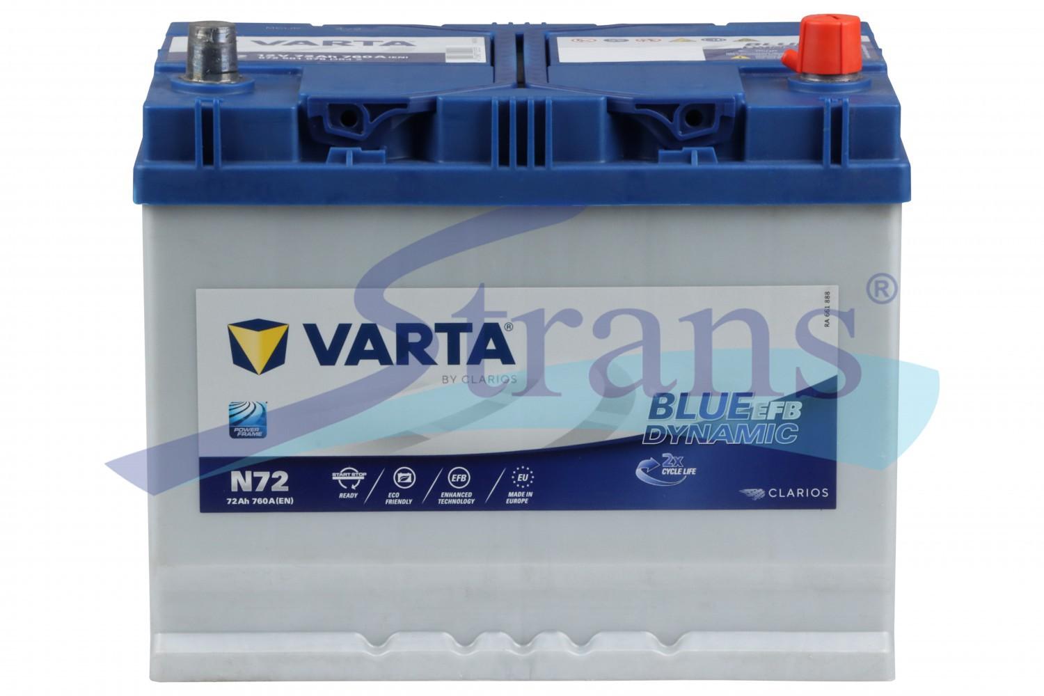 АКУМУЛЯТОР 12V 72AH 760A R+ DYNAMIC EFB 261*175*220MM 572501076