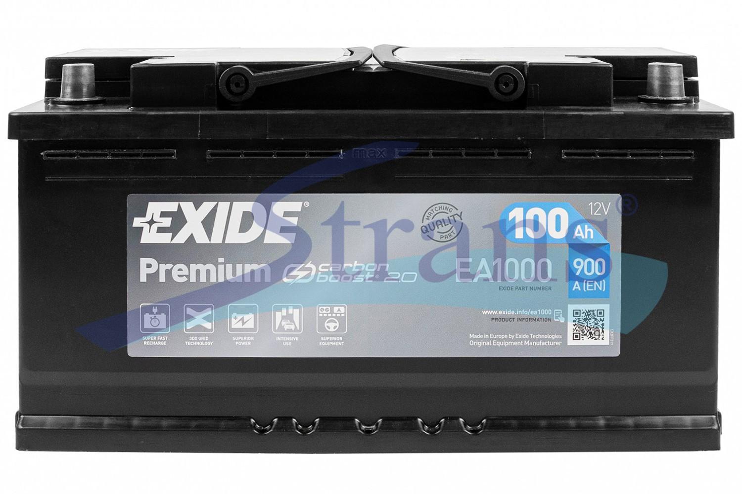 АКУМУЛЯТОР 12V 100AH 900A R+ PREMIUM 353*175*190MM EA1000