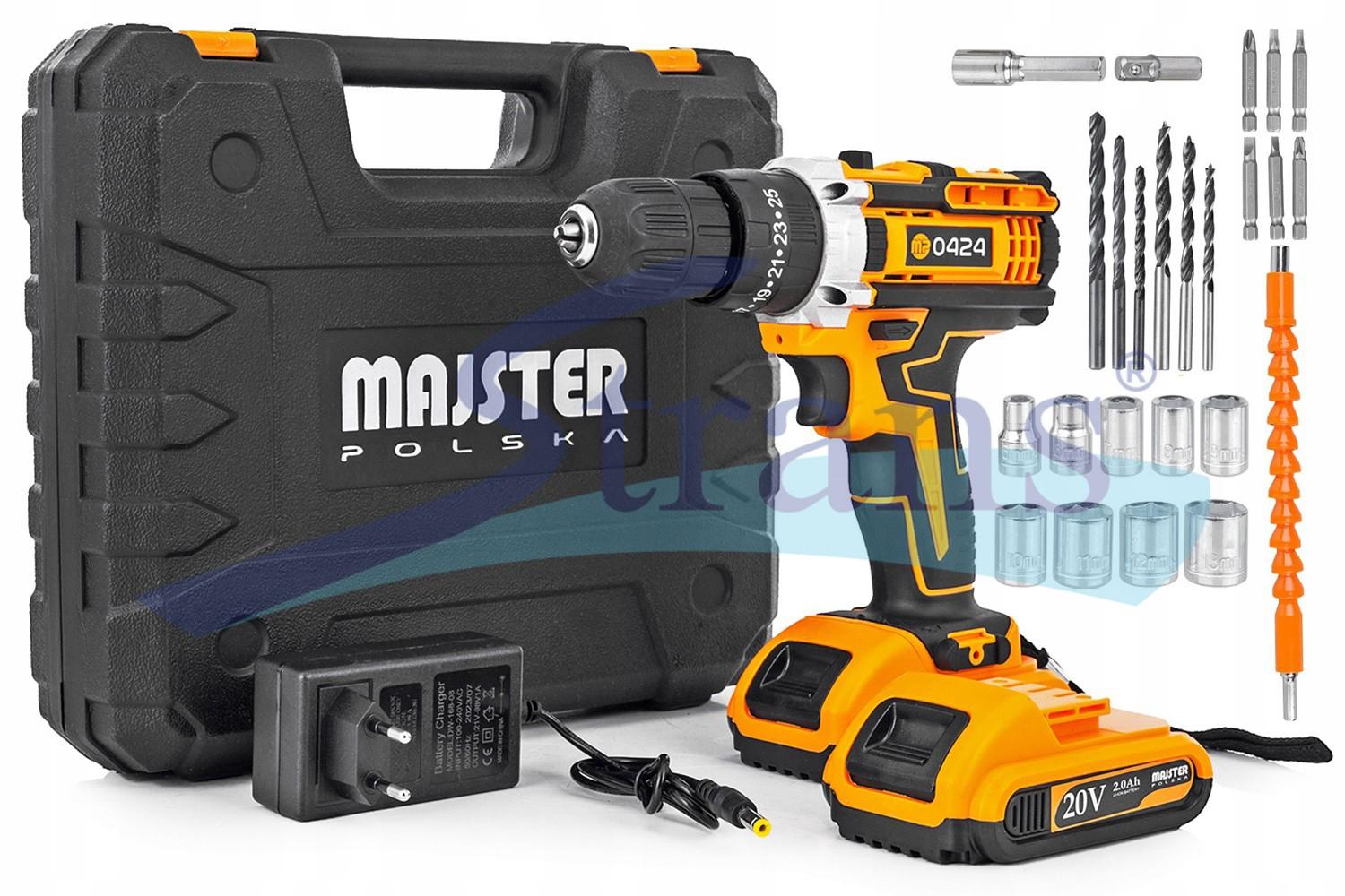 ДРИЛЬ-ШУРУПОВЕРТ АКУМУЛЯТОРНИЙ MAJSTER POLSKA 20V 2X2.0AH 50NM  0-350/0-1450 ОБ/ХВ ПАТРОН 0-10MM MP0424