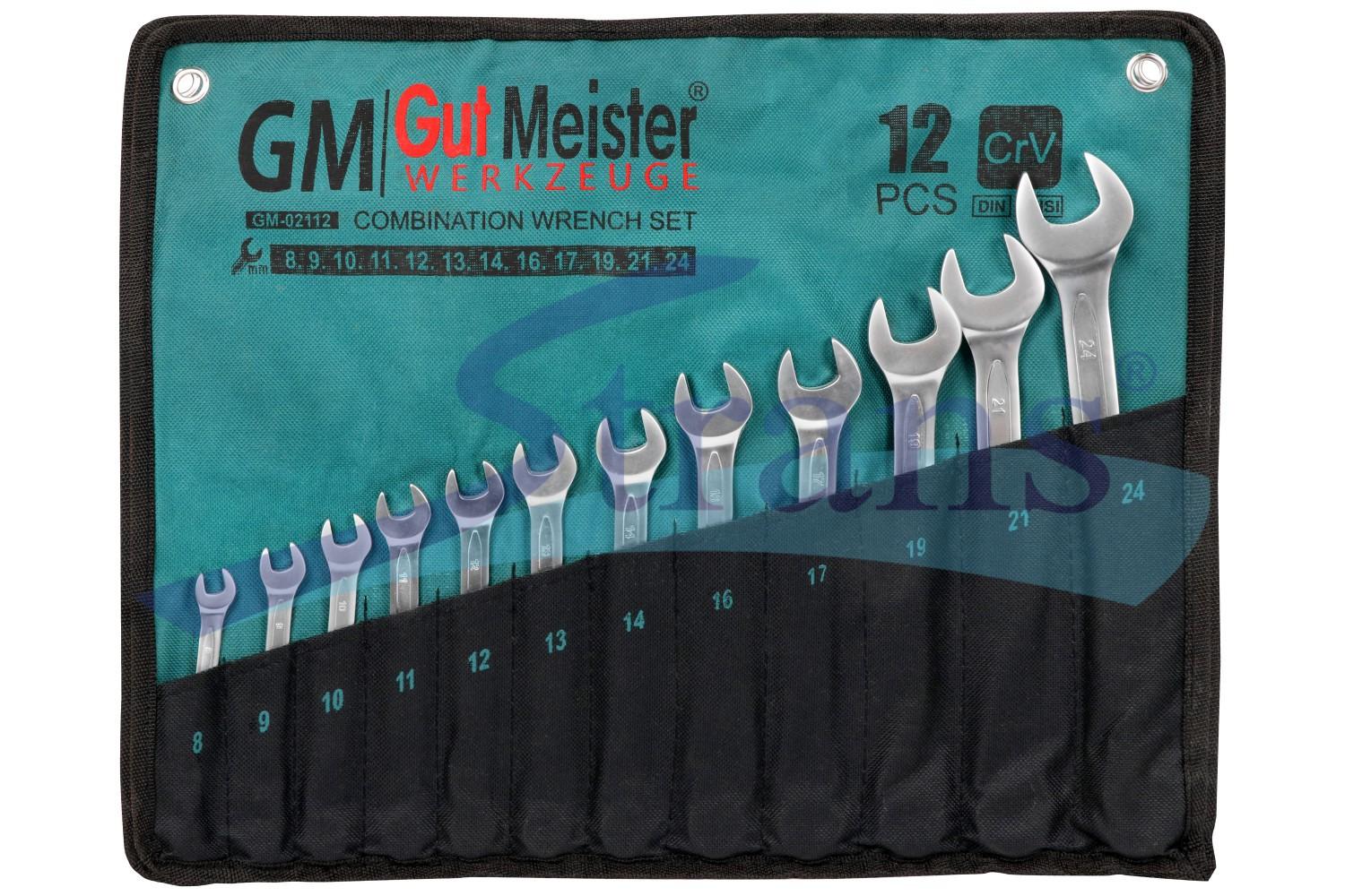 НАБІР КЛЮЧІВ РОЖКОВО-НАКИДНИХ В ПЛАХТІ GUT MEISTER 12 ШТ 6-22MM (8-24MM СТ. ПАРТІЯ) GM02112