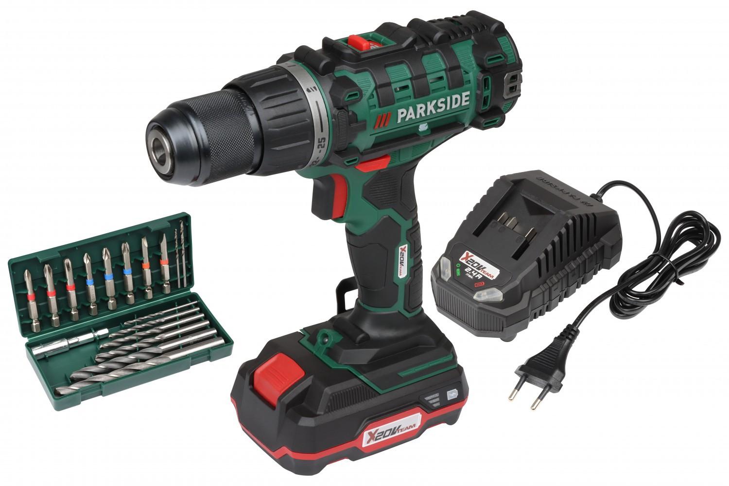 ДРИЛЬ-ШУРУПОВЕРТ АКУМУЛЯТОРНИЙ PARKSIDE 20V 1X2.0AH 45NM 25+1 0-400/0-1400 ОБ/ХВ ПАТРОН 13MM PABS20LIE6