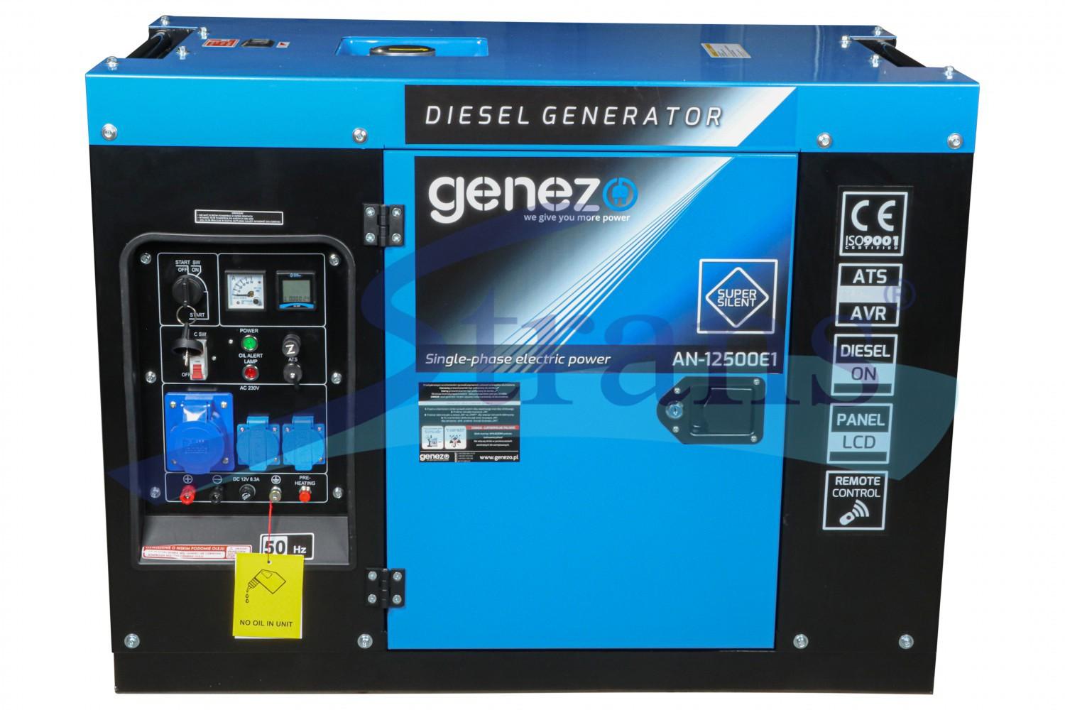 ГЕНЕРАТОР ДИЗЕЛЬНИЙ GENEZO AN12500E1 2024 РІК 11.87KVA 9.5KW 230V ОДНОФАЗНИЙ ЕЛЕКТРОЗАПУСК/ ДИСТАНЦІЙНИЙ AN12500E1