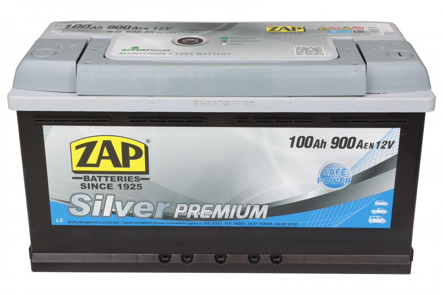 АКУМУЛЯТОР 12V 100AH 900A R+ SILVER PREMIUM 352*175*190MM 60035ZAP