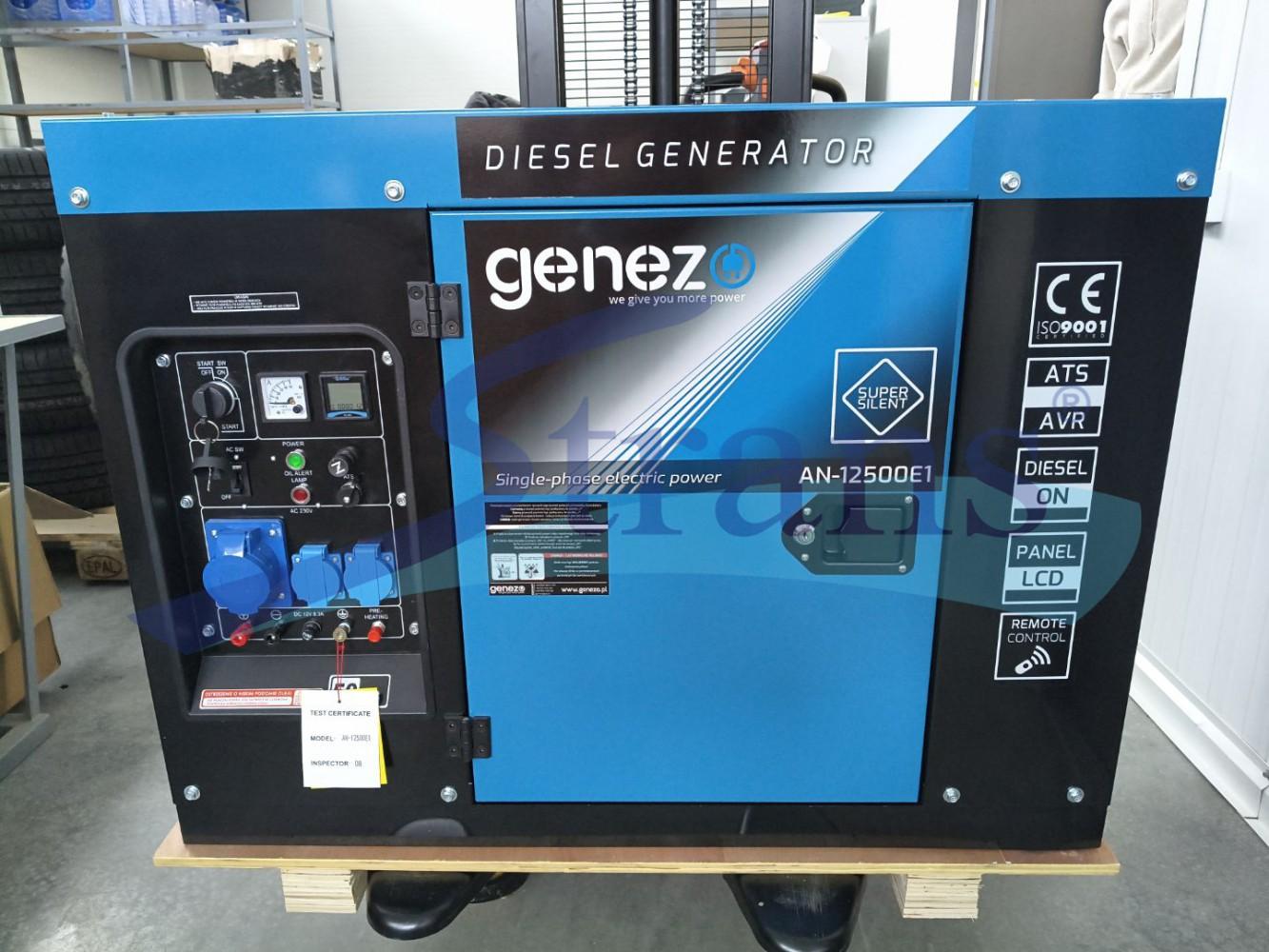 ГЕНЕРАТОР ДИЗЕЛЬНИЙ GENEZO AN12500E1 2025 РІК 11.87KVA 9.5KW 230V ОДНОФАЗНИЙ ЕЛЕКТРОЗАПУСК/ ДИСТАНЦІЙНИЙ AN12500E1