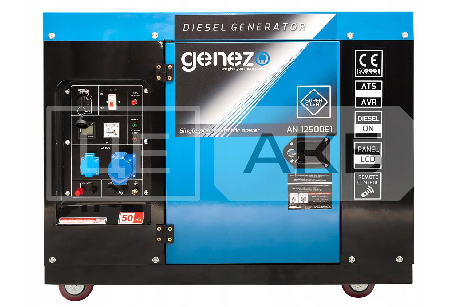 ГЕНЕРАТОР ДИЗЕЛЬНИЙ GENEZO AN12500E1 2022 РІК 11.87KVA 9.5KW 230V ОДНОФАЗНИЙ ЕЛЕКТРОЗАПУСК/ ДИСТАНЦІЙНИЙ AN12500E1