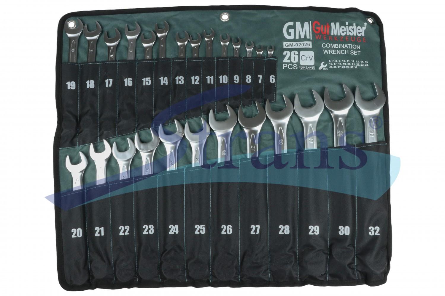 НАБІР КЛЮЧІВ РОЖКОВО-НАКИДНИХ В ПЛАХТІ GUT MEISTER 26 ШТ 6-32MM GM02026