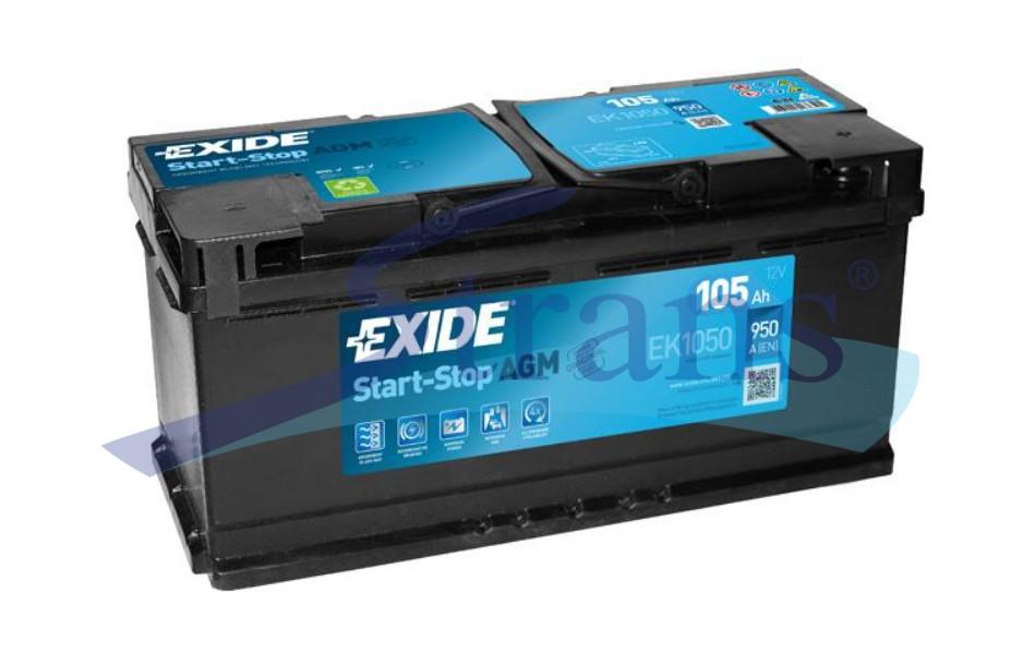 АКУМУЛЯТОР AGM 12V 105AH 950A R+ START&STOP 392*175*190MM EK1050