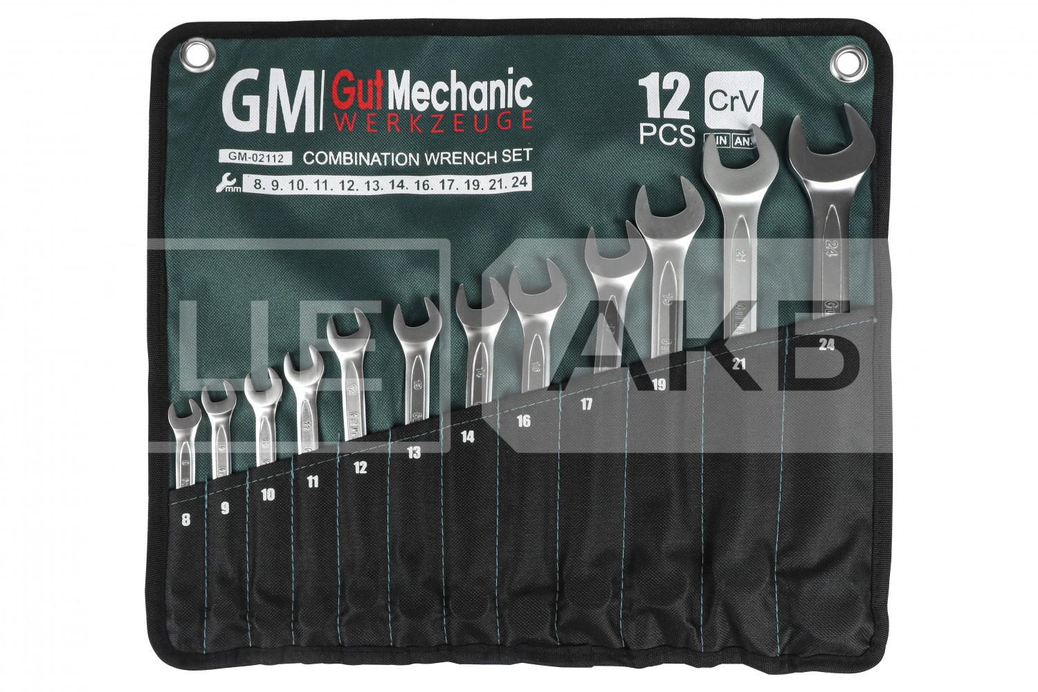 НАБІР КЛЮЧІВ РОЖКОВО-НАКИДНИХ В ПЛАХТІ GUT MECHANIC 12 ШТ 8-24MM GM02112