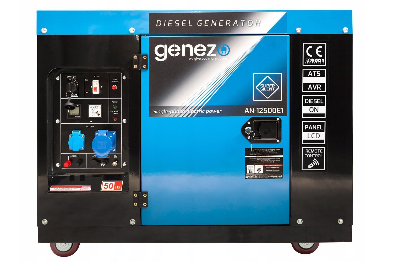 ГЕНЕРАТОР ДИЗЕЛЬНИЙ GENEZO AN12500E1 2022 РІК 11.87KVA 9.5KW 230V ОДНОФАЗНИЙ ЕЛЕКТРОЗАПУСК/ ДИСТАНЦІЙНИЙ AN12500E1