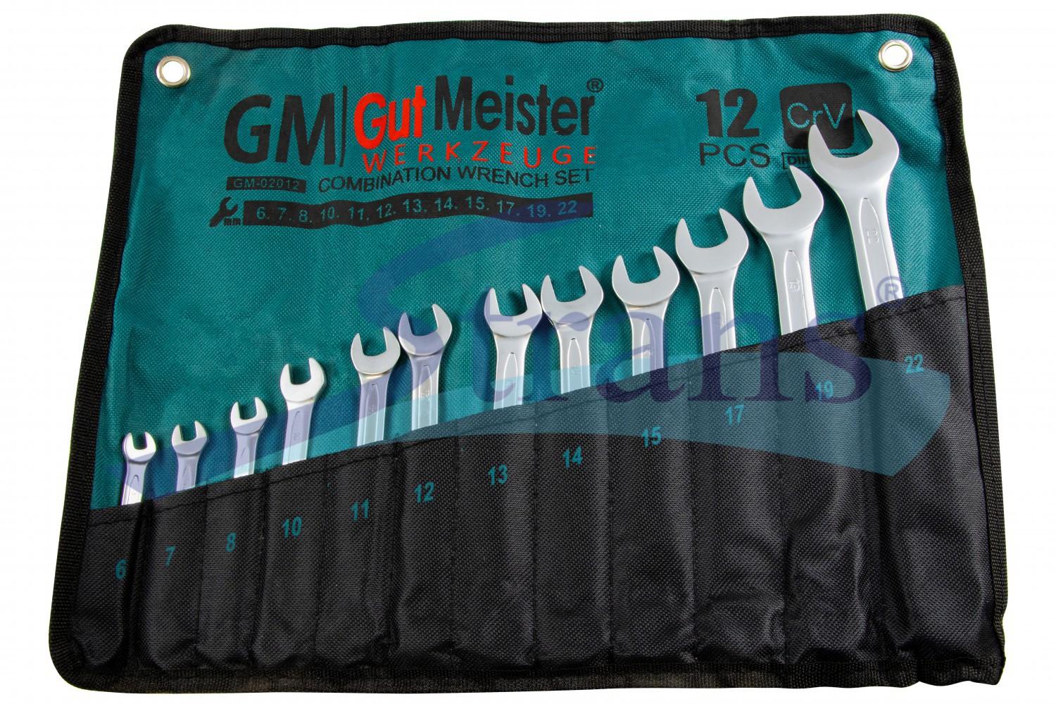 НАБІР КЛЮЧІВ РОЖКОВО-НАКИДНИХ В ПЛАХТІ GUT MEISTER 12 ШТ 6-22MM GM02012