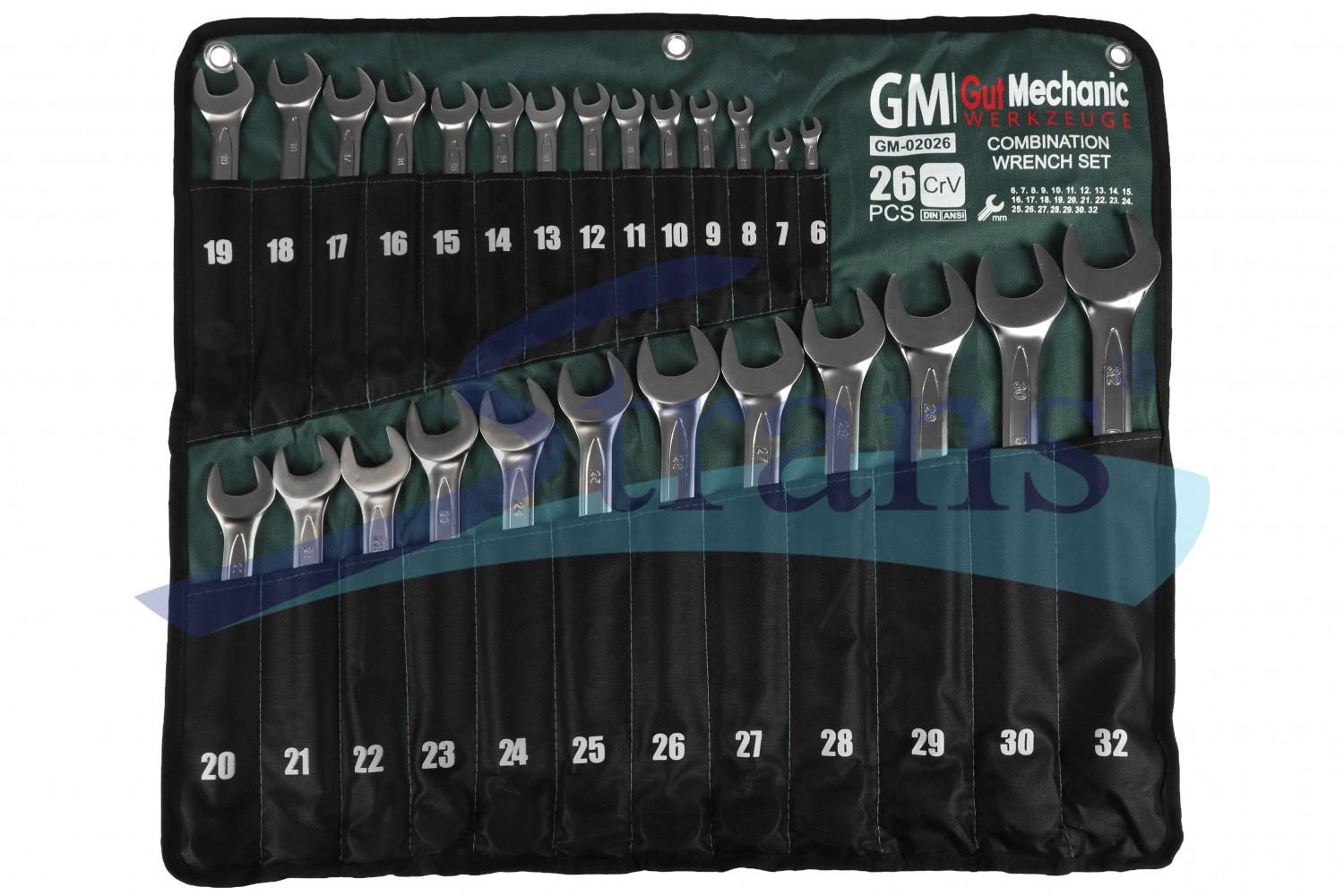 НАБІР КЛЮЧІВ РОЖКОВО-НАКИДНИХ В ПЛАХТІ GUT MECHANIC 26 ШТ 6-32MM GM02026