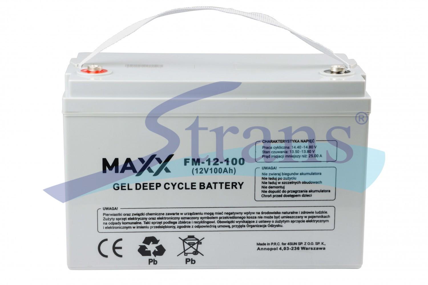 АКУМУЛЯТОР ГЕЛЕВИЙ 12V 100AH GEL DEEP CYCLE MAXX FM-12-100 173*218*331MM (ДЛЯ КОТЛІВ, СОНЯЧНИХ БАТАРЕЙ, ДБЖ, КЕМПІНГІВ..) (ЗЄДНУВАЧ- 12E0156V T) FM12100AH