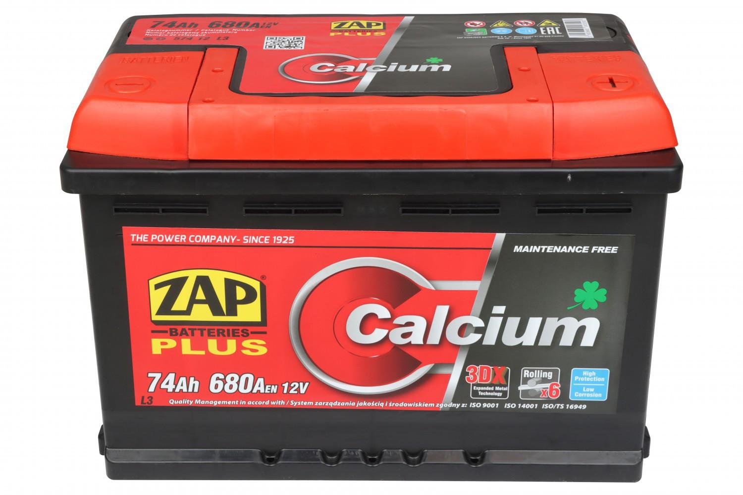 АКУМУЛЯТОР 12V 74AH 680A R+ ZAP PLUS 276*175*190MM AJ0574013520U