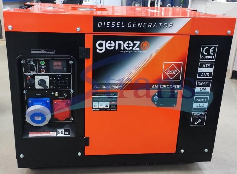 ГЕНЕРАТОР ДИЗЕЛЬНИЙ GENEZO AN12500FDP 2025 РІК 11.87KVA 9.5KW 230/400V ОДНОФАЗНИЙ/ТРИФАЗНИЙ ЕЛЕКТРОЗАПУСК/ ДИСТАНЦІЙНИЙ AN12500FDP