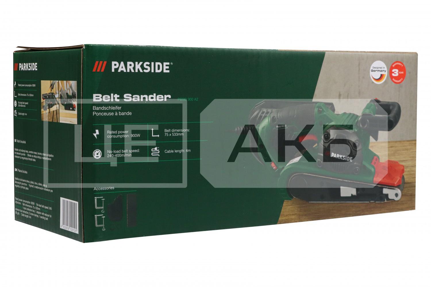 ШЛІФМАШИНА СТРІЧКОВА ЕЛЕКТРИЧНА PARKSIDE PBSD 900 A1 900W, ШВИДКІСТЬ РЕМЕНЯ 400 М/ХВ, ДОВЖИНА СТРІЧКИ/ЛИСТА - 533MM