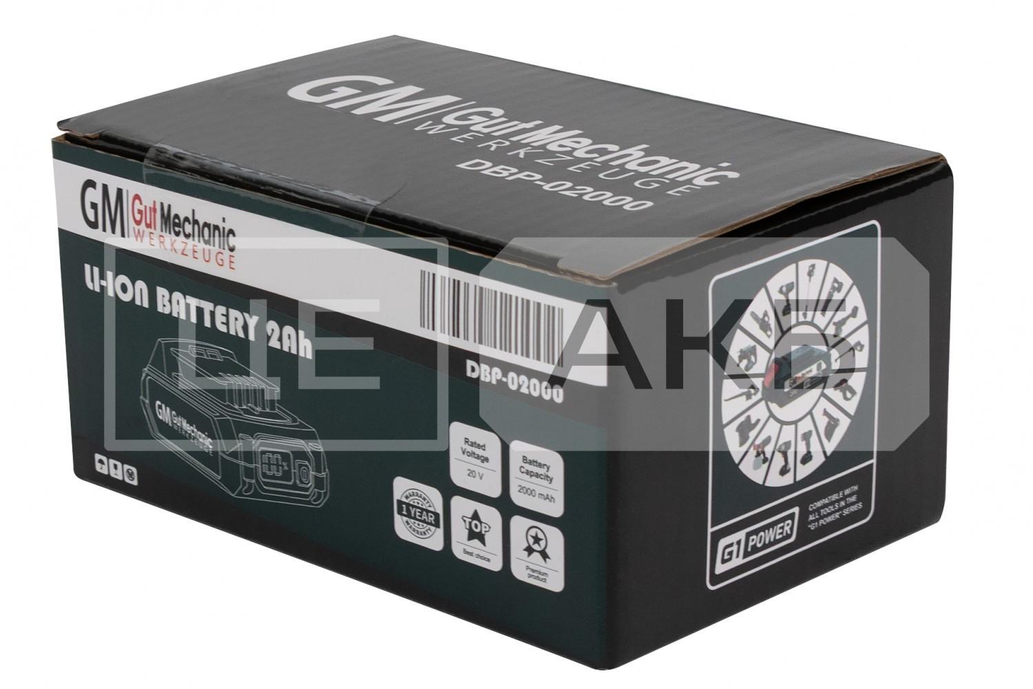 БАТАРЕЯ АКУМУЛЯТОРНА GUT MECHANIC 20V 2AH LI-ION З DIGITAL BATTERY INDICATOR (%) (ГАРАНТІЯ 12 МІСЯЦІВ) DBP02000