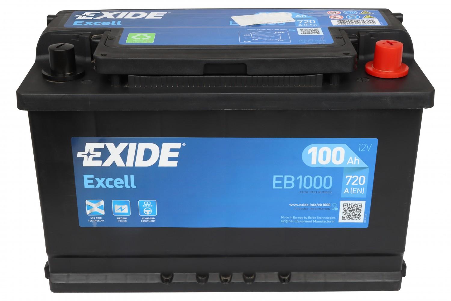 АКУМУЛЯТОР 12V 100AH R+ 720A EXCELL 315*175*205MM EB1000