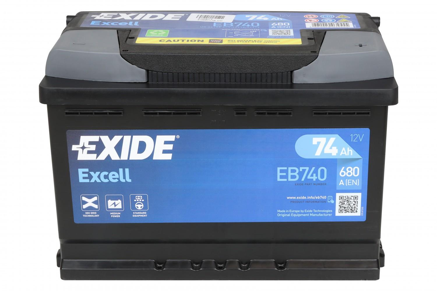 АКУМУЛЯТОР 12V 74AH 680A R+ EXCELL 278*175*190MM EB740