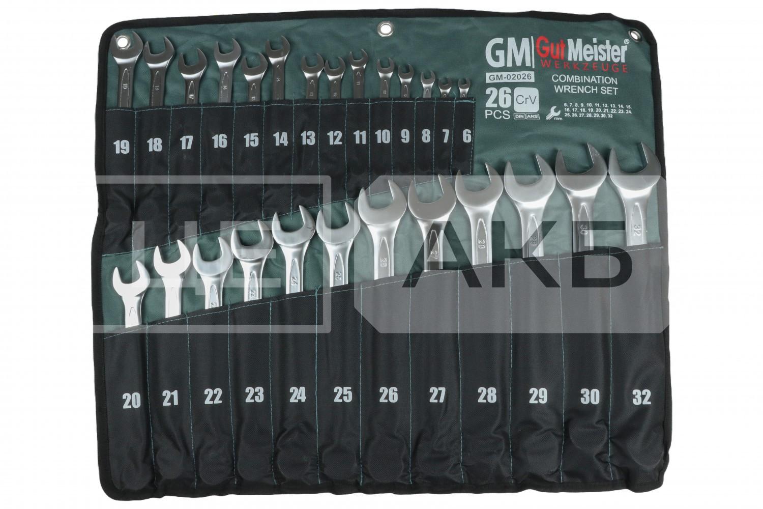 НАБІР КЛЮЧІВ РОЖКОВО-НАКИДНИХ В ПЛАХТІ GUT MEISTER 26 ШТ 6-32MM GM02026