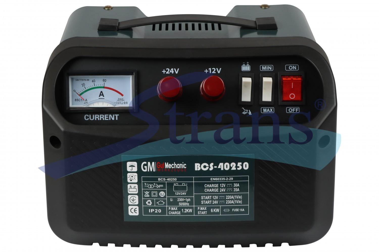 ПРИСТРІЙ ПУСКОЗАРЯДНИЙ GUT MECHANIC 12V-30A, 24V-35A, 1200/6000W, MIN 60AH BCS40250